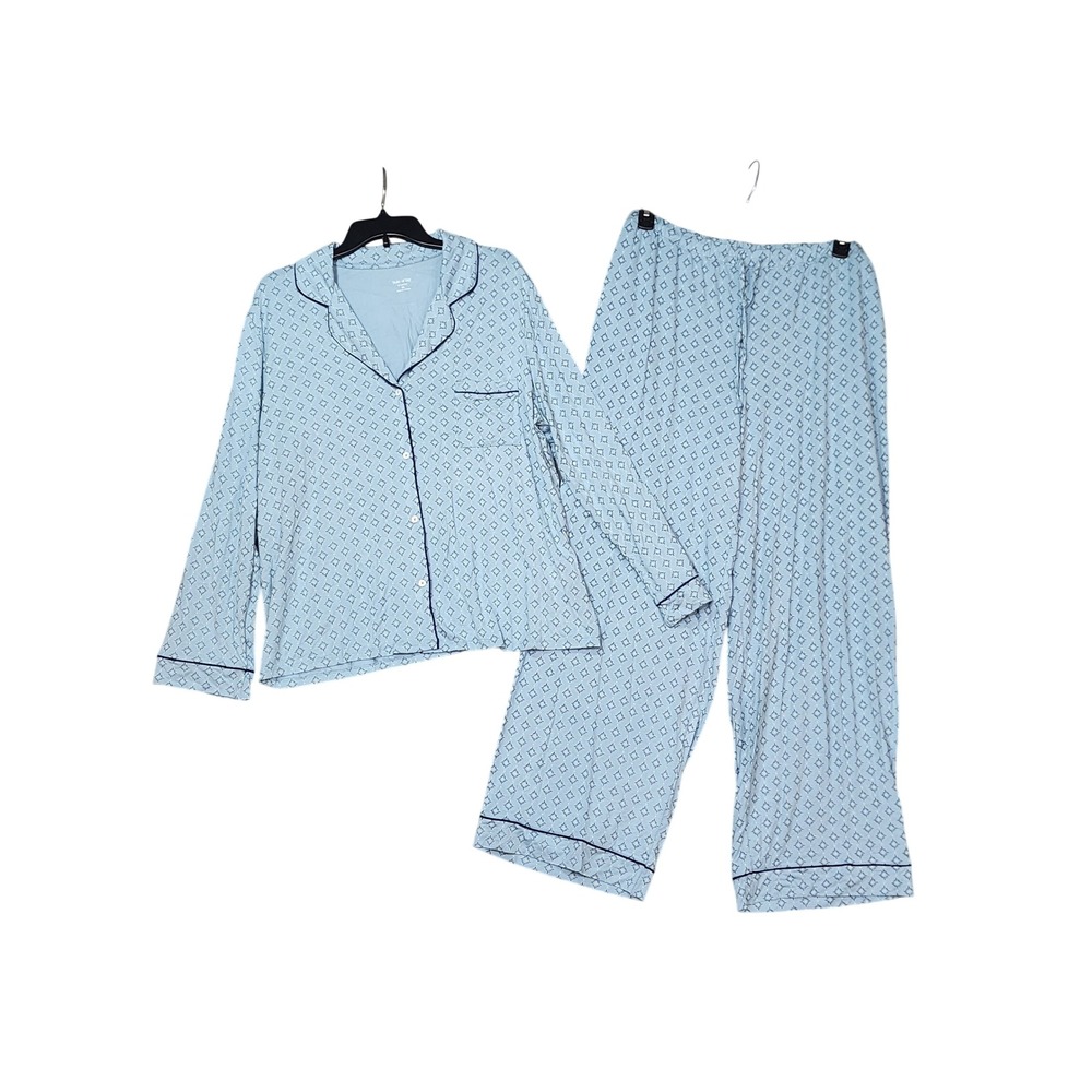 State of Day Intimates Pajama Set  Blue Diamond Geo Long Sleeve Cozy XL NEW
